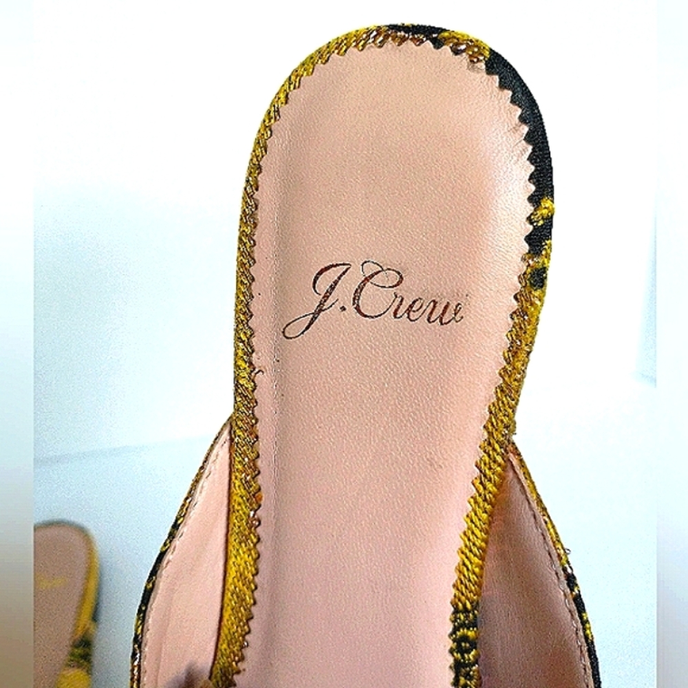 Excellent Used Pair J. Crew Marina Marigold/Black Brocade Pointed Toe Flat Mule - Picture 10 of 14